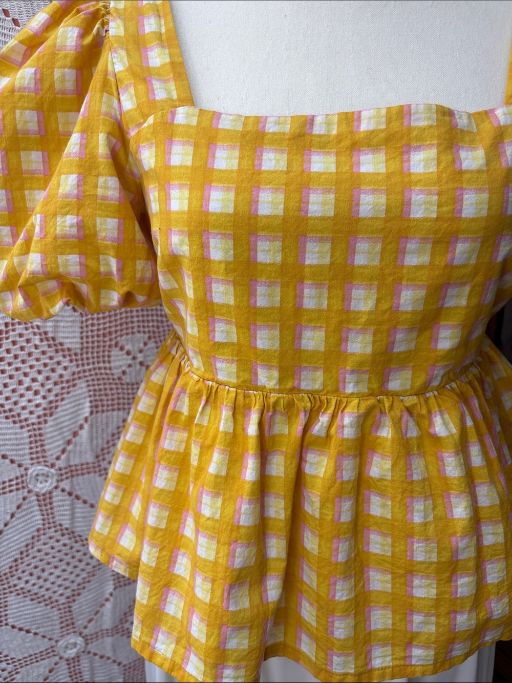 Hudson North Gingham Puff Sleeve Top Sz Sm - Picture 5 of 10